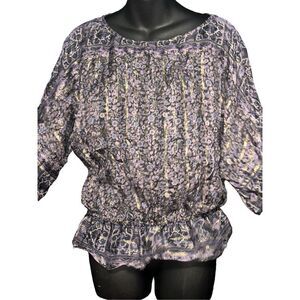 Beautiful Soft Joie Silk Top Womens Large Purple Floral Metallic Stripe Kimono S